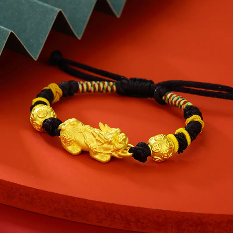 ZHIAIYONGHENG Vintage Dominant Auspicious Wealth And Fortune Bead Pi Xiu Solid Gold Fixed Price Gold Bracelet Unisex-2