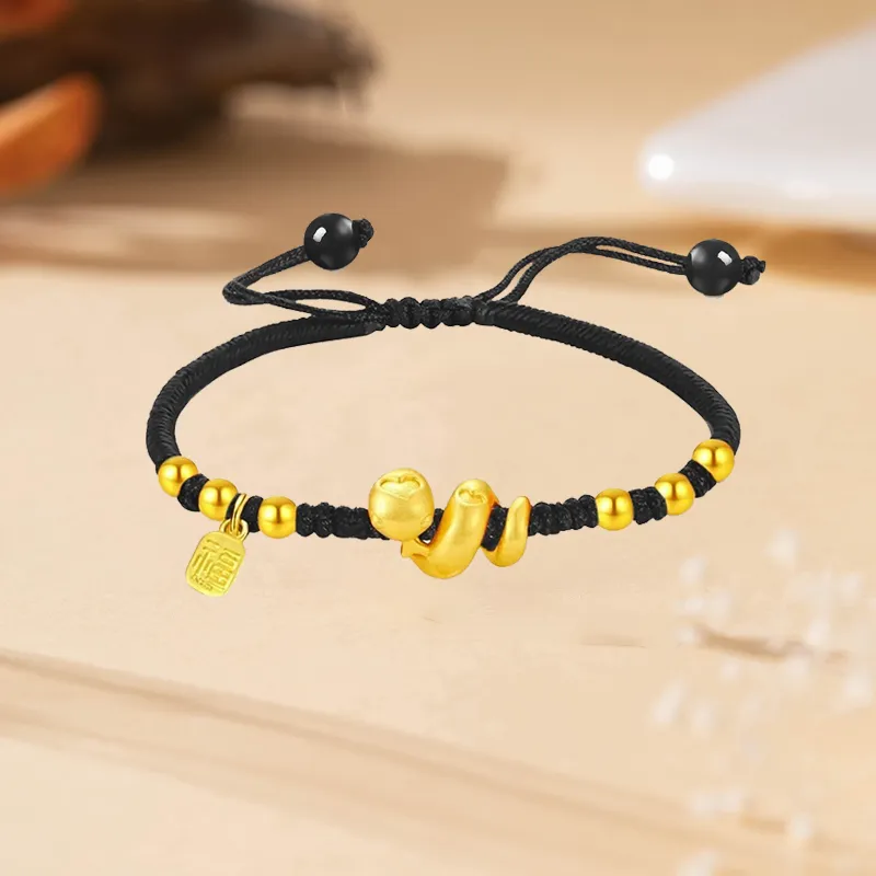 ZHIAIYONGHENG Festive Red Red Fire Wealth Rolling Snake Solid Gold Fixed Price Gold Bracelet Unisex-6