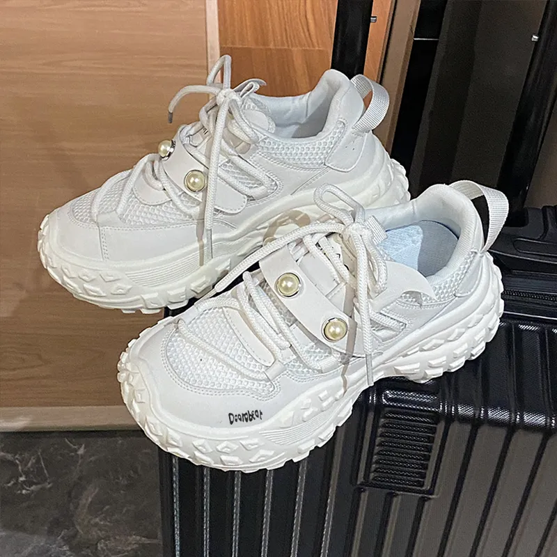 Budding Bear Slip Resistant, Abrasion Resistant, Breathable, Height Increasing Low Top Chunky Sneakers Women's-26