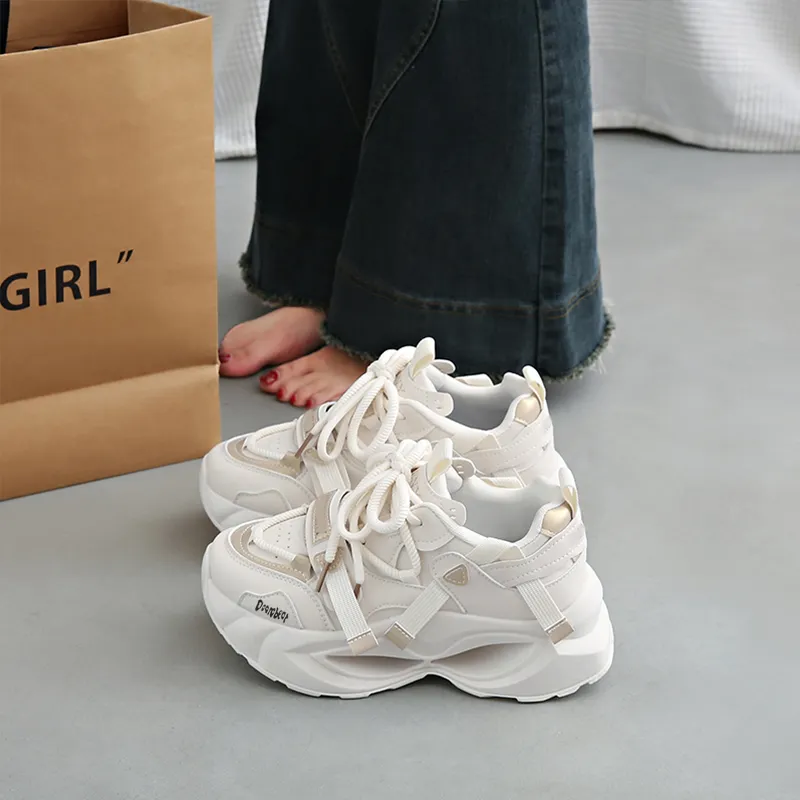 Budding Bear Slip Resistant, Abrasion Resistant, Lightweight, Height Increasing Low Top Chunky Sneakers Women's-26