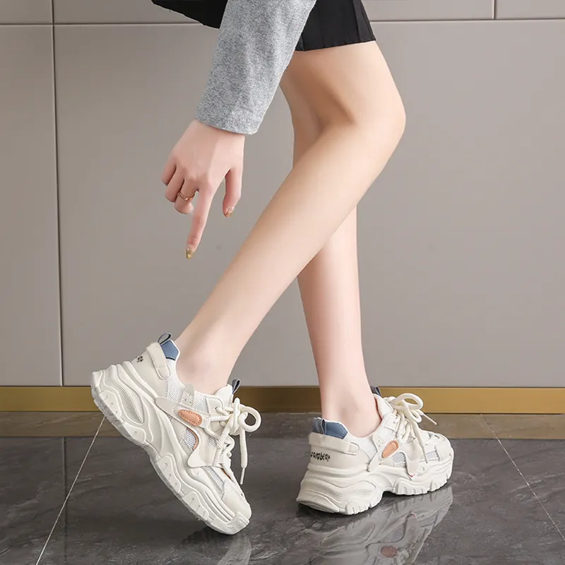 Budding Bear Slip Resistant, Breathable, Lightweight, Height Increasing Low Top Chunky Sneakers Women's-25