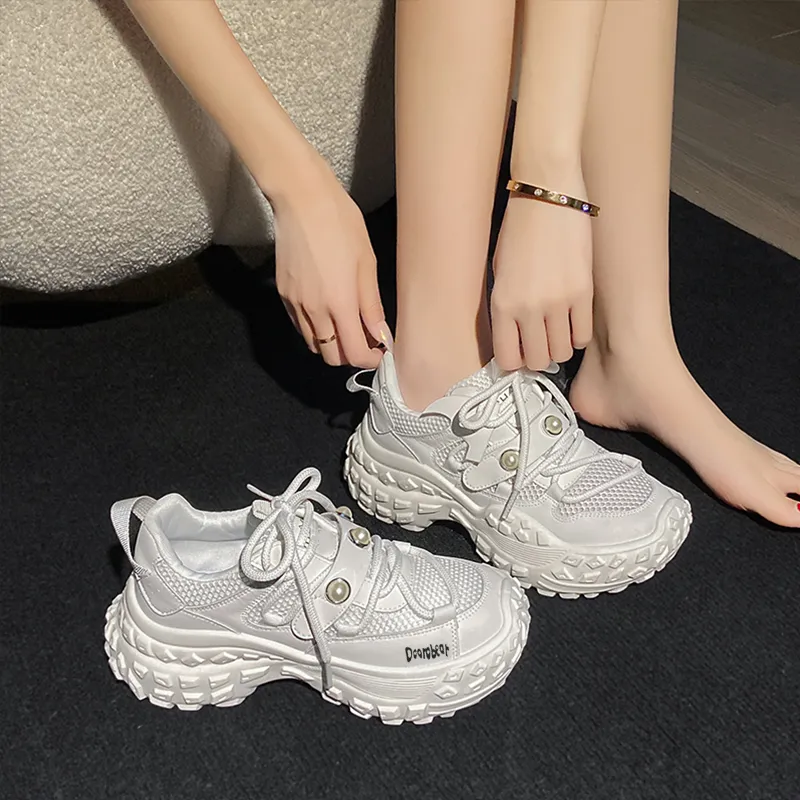 Budding Bear Slip Resistant, Abrasion Resistant, Breathable, Height Increasing Low Top Chunky Sneakers Women's-29
