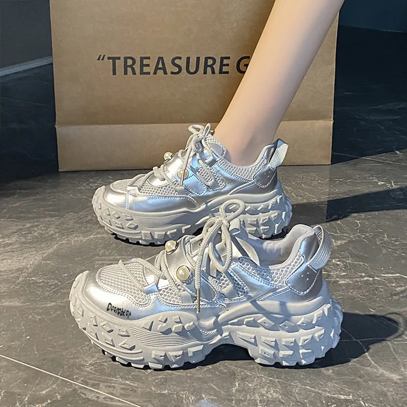 Budding Bear Slip Resistant, Abrasion Resistant, Breathable, Height Increasing Low Top Chunky Sneakers Women's-3
