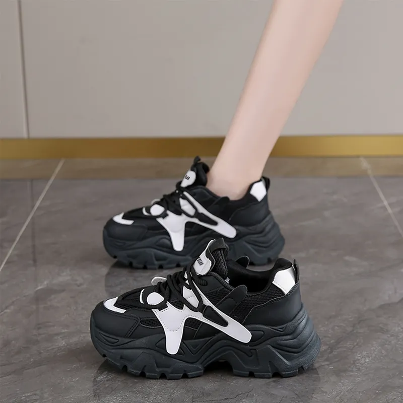 Budding Bear Height Increasing Wear-Resistant Lightweight Breathable Slip-Resistant Low-Top Chunky Sneakers Women's-32