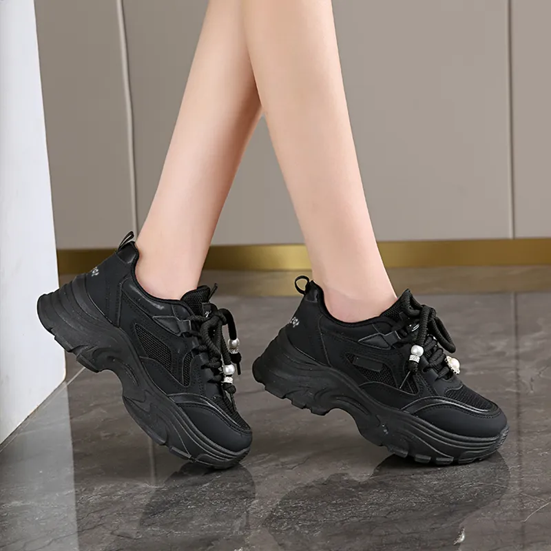 Budding Bear Anti-Slip Wear-Resistant Breathable Height Increasing Low-Top Chunky Sneakers Women's-24