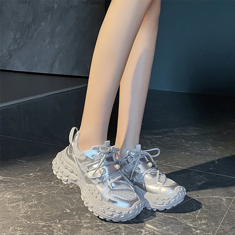 Budding Bear Slip Resistant, Abrasion Resistant, Breathable, Height Increasing Low Top Chunky Sneakers Women's-4