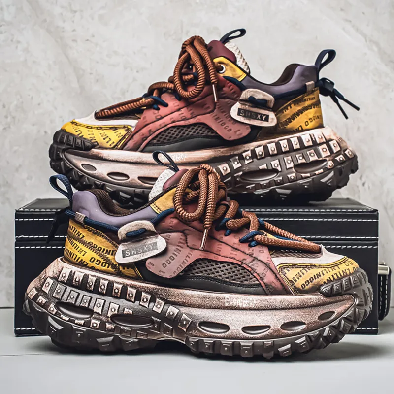 Budding Bear Anti Slip Wear Resistant Breathable Height Increasing Low Top Chunky Sneakers Men's Box-16