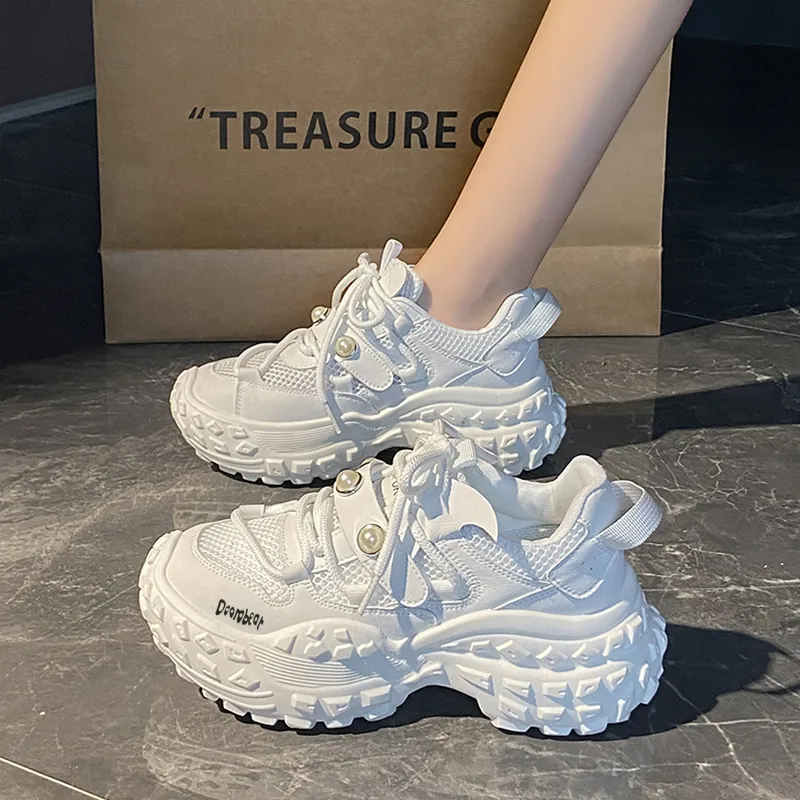 Budding Bear Slip Resistant, Abrasion Resistant, Breathable, Height Increasing Low Top Chunky Sneakers Women's-28