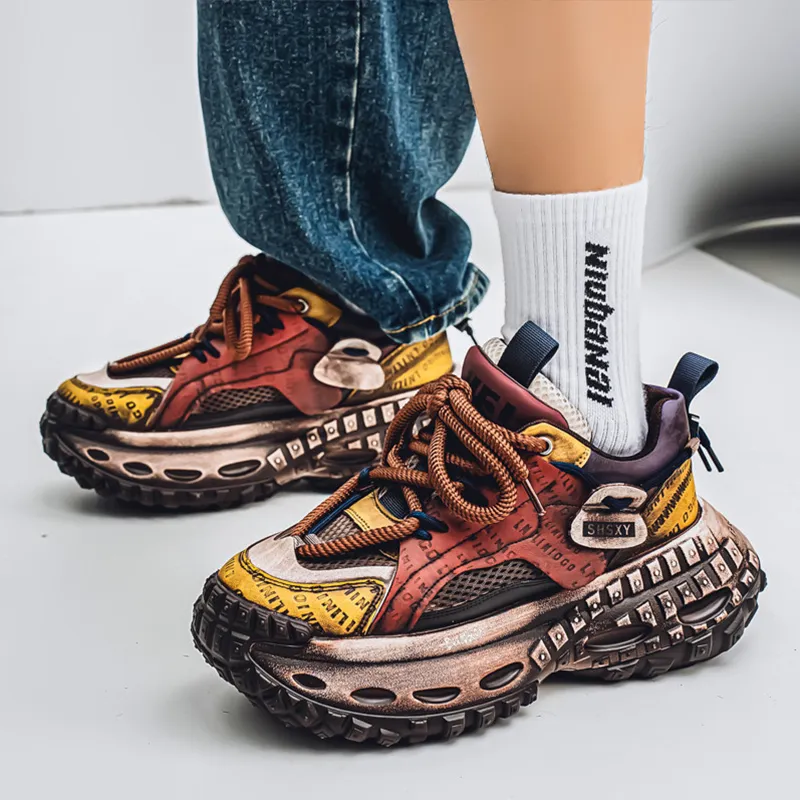 Budding Bear Anti Slip Wear Resistant Breathable Height Increasing Low Top Chunky Sneakers Men's Box-38