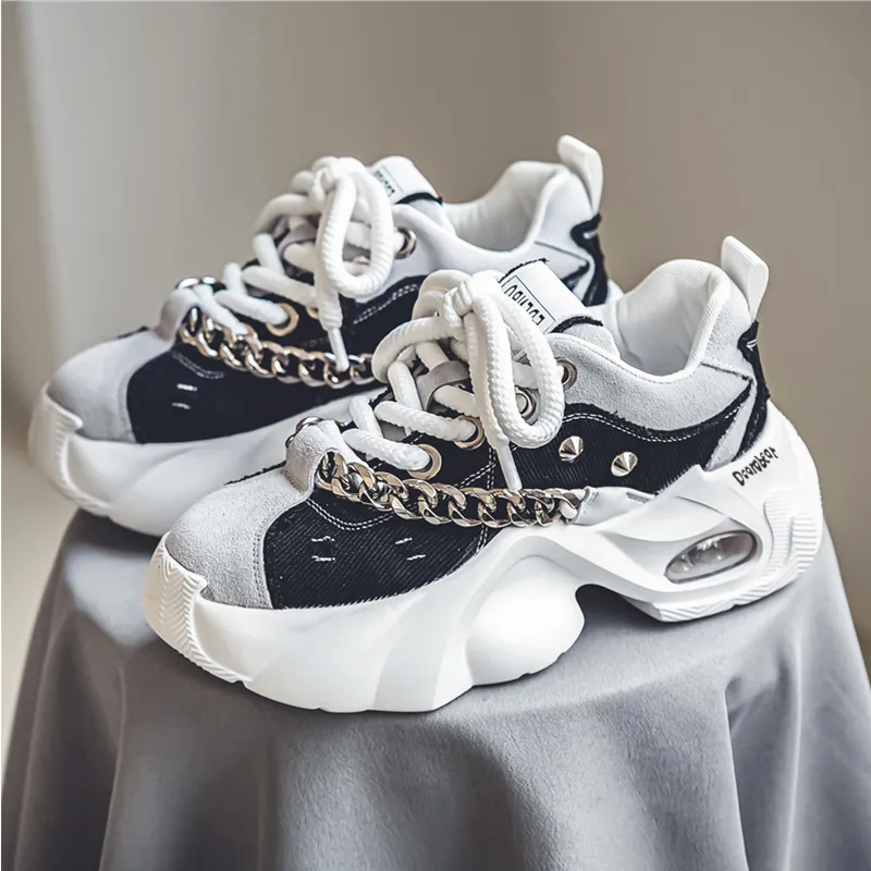 Budding Bear Slip Resistant, Abrasion Resistant, Lightweight, Height Increasing Low Top Chunky Sneakers Men's-7