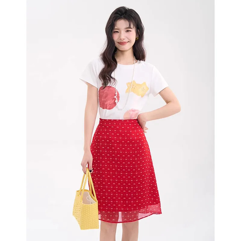 HTMEME Casual Short Skirts Women's Red-2