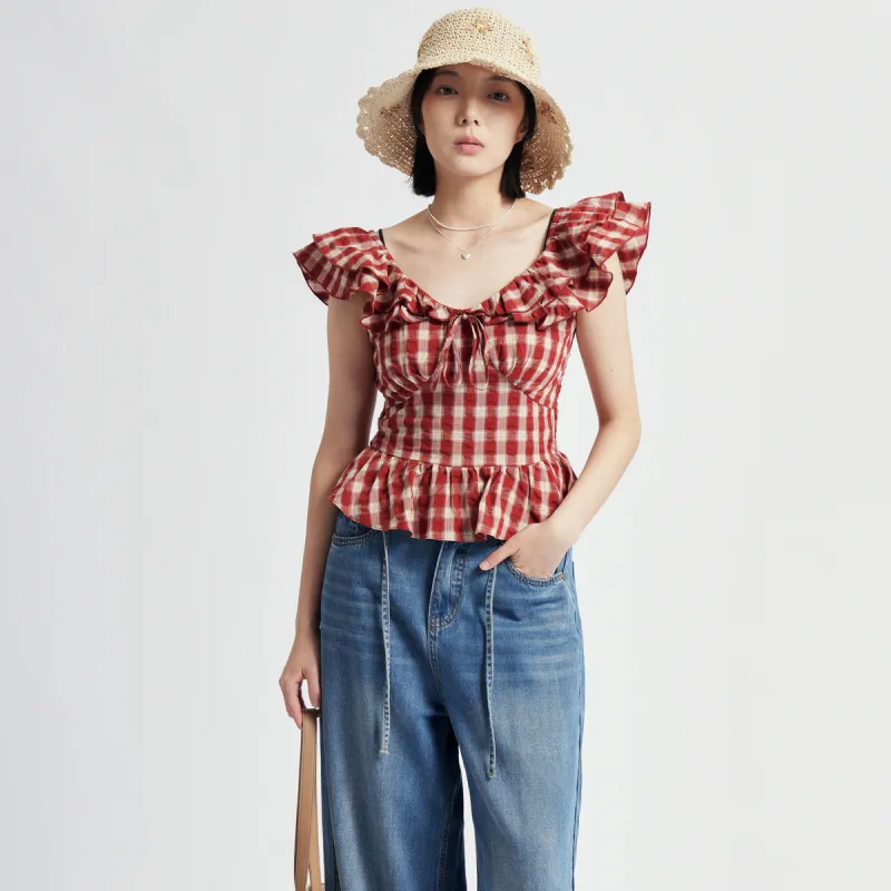 SETIROM Shirts Women's Red Plaid-3