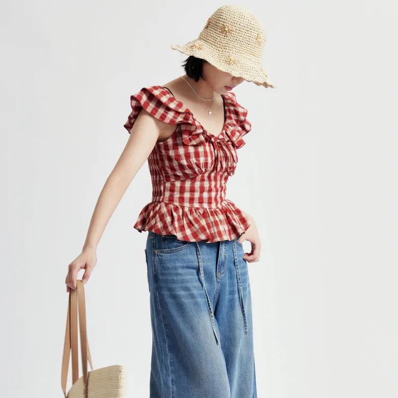 SETIROM Shirts Women's Red Plaid-5