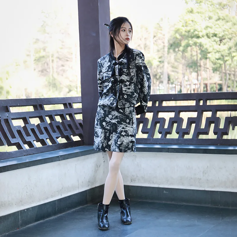 SETIROM Casual Short Skirts Women's Black With White Floral-3