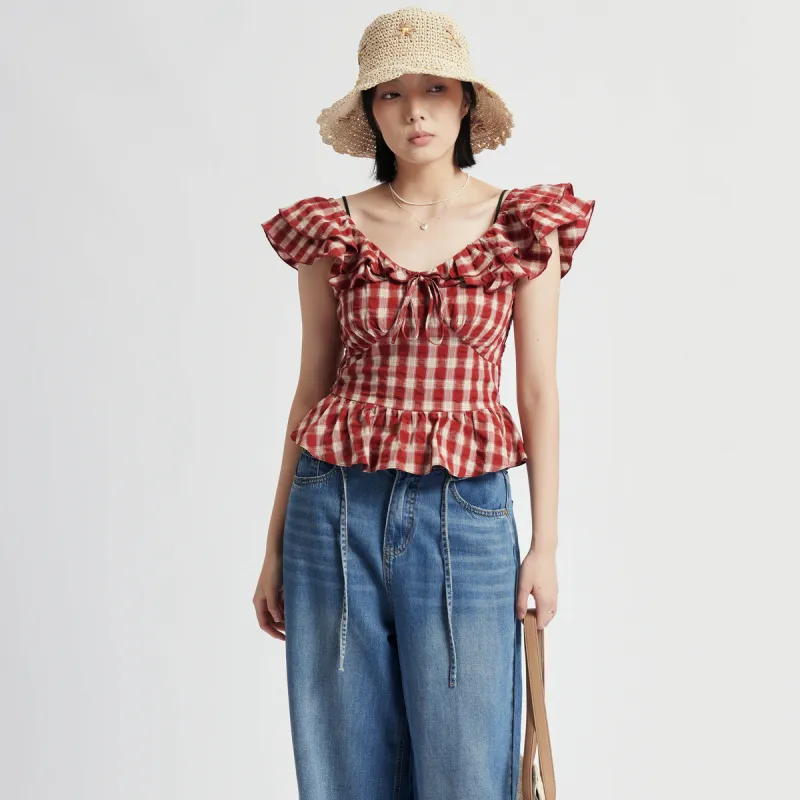 SETIROM Shirts Women's Red Plaid-2