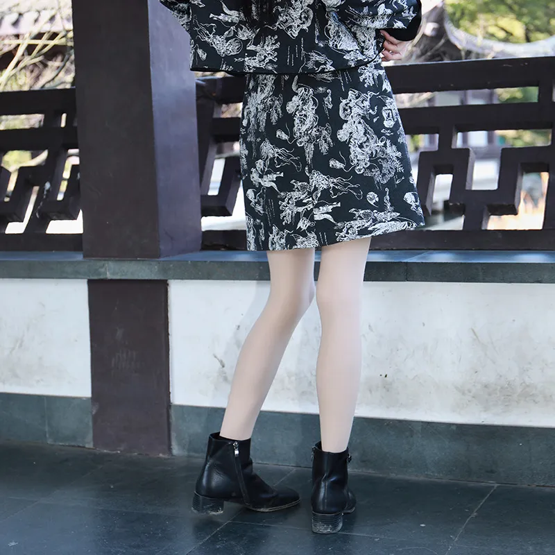 SETIROM Casual Short Skirts Women's Black With White Floral-4