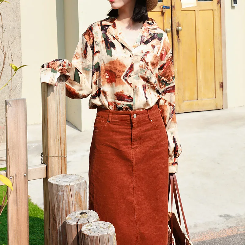 SETIROM Casual Long Skirt Women's Burnt Orange-2