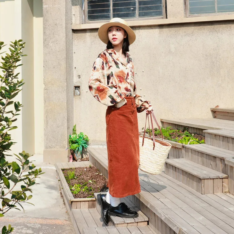 SETIROM Casual Long Skirt Women's Burnt Orange-4