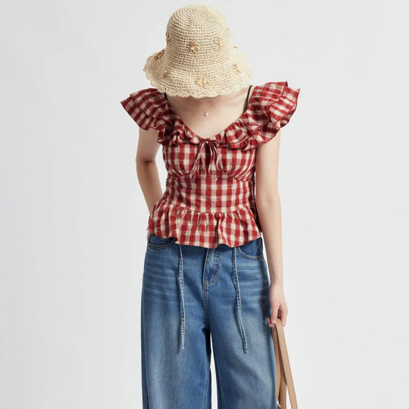 SETIROM Shirts Women's Red Plaid-4