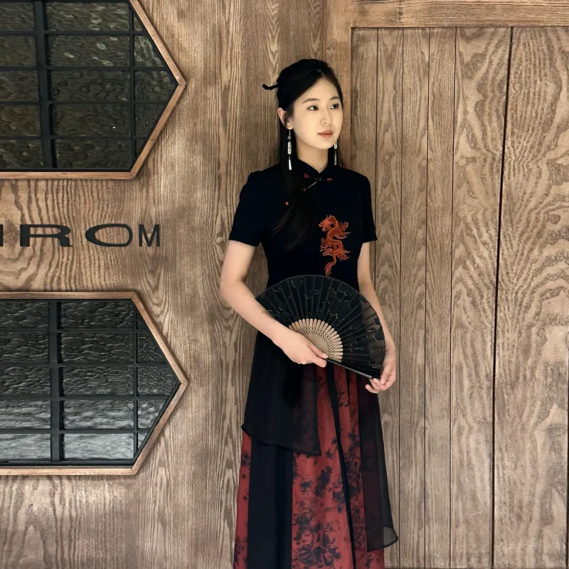 SETIROM Casual Long Skirt Women's Dark Red-2