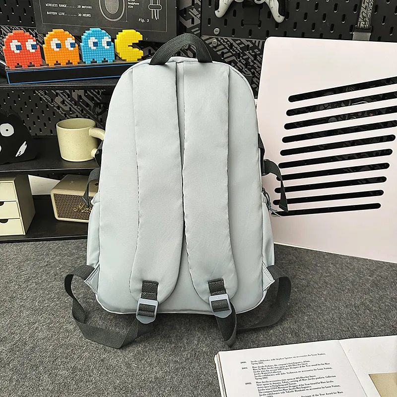 PULEWEI Nylon Backpack Regular Unisex White/Black/Burgundy/Light Blue-24