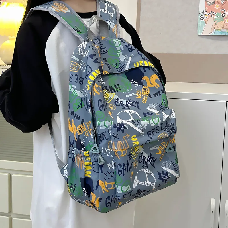 PULEWEI Nylon Backpack Regular Unisex White/Gray/Black/Blue-12