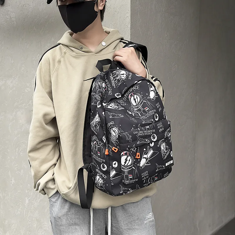 PULEWEI Nylon Backpack Unisex White/Black-8