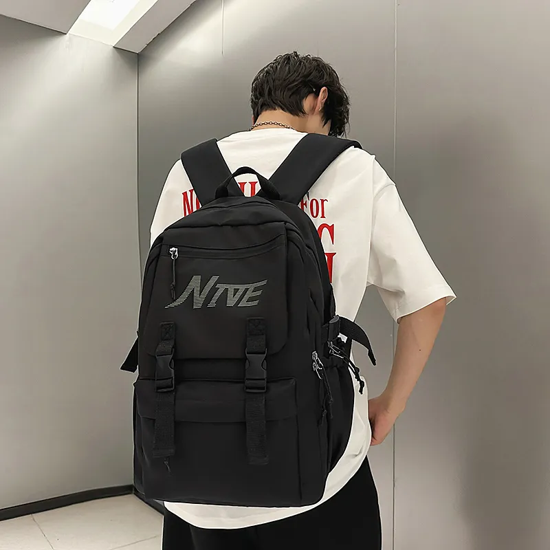 PULEWEI Nylon Backpack Regular Unisex White/Black/Burgundy/Light Blue-12