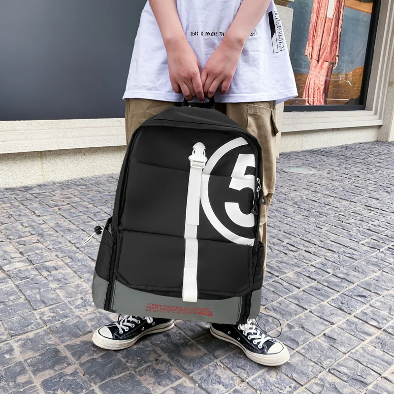 PULEWEI Canvas Bag Backpack Unisex Black/Gray/Blue-3