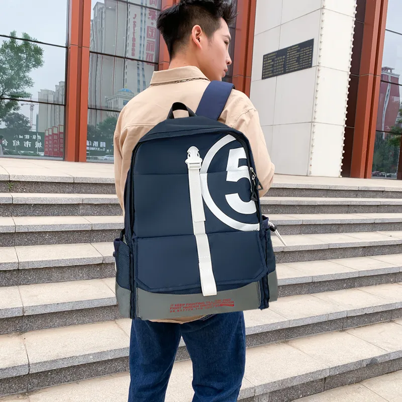 PULEWEI Canvas Bag Backpack Unisex Black/Gray/Blue-13