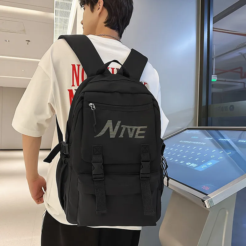 PULEWEI Nylon Backpack Regular Unisex White/Black/Burgundy/Light Blue-10