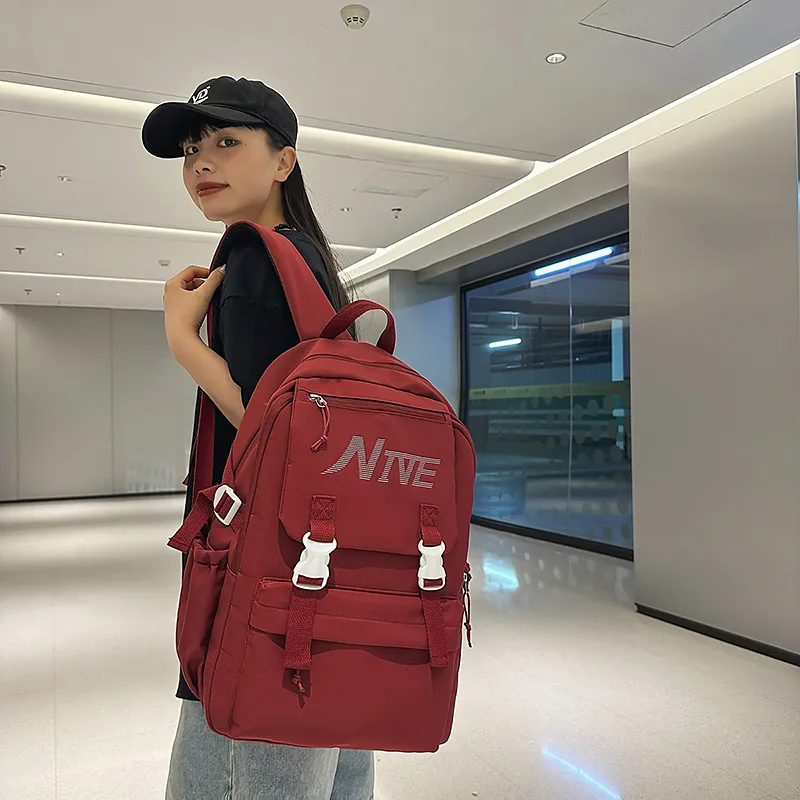 PULEWEI Nylon Backpack Regular Unisex White/Black/Burgundy/Light Blue-15