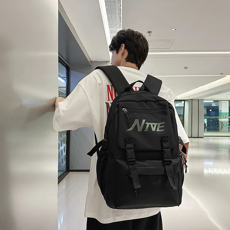 PULEWEI Nylon Backpack Regular Unisex White/Black/Burgundy/Light Blue-8