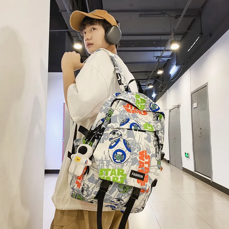PULEWEI Nylon Backpack Regular Unisex White Shoes/Black Graffiti/White Blue/White Red-14