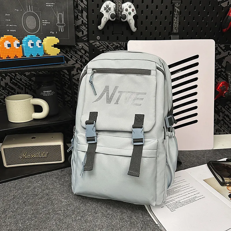PULEWEI Nylon Backpack Regular Unisex White/Black/Burgundy/Light Blue-22