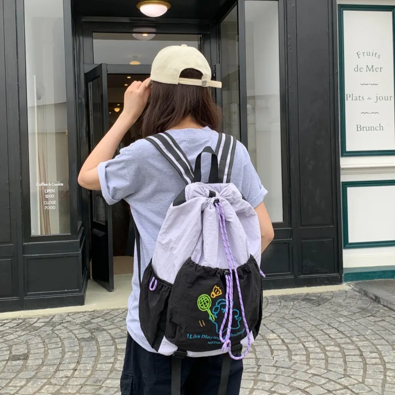 PULEWEI Nylon Backpack Unisex Ecru/Black/Green-13