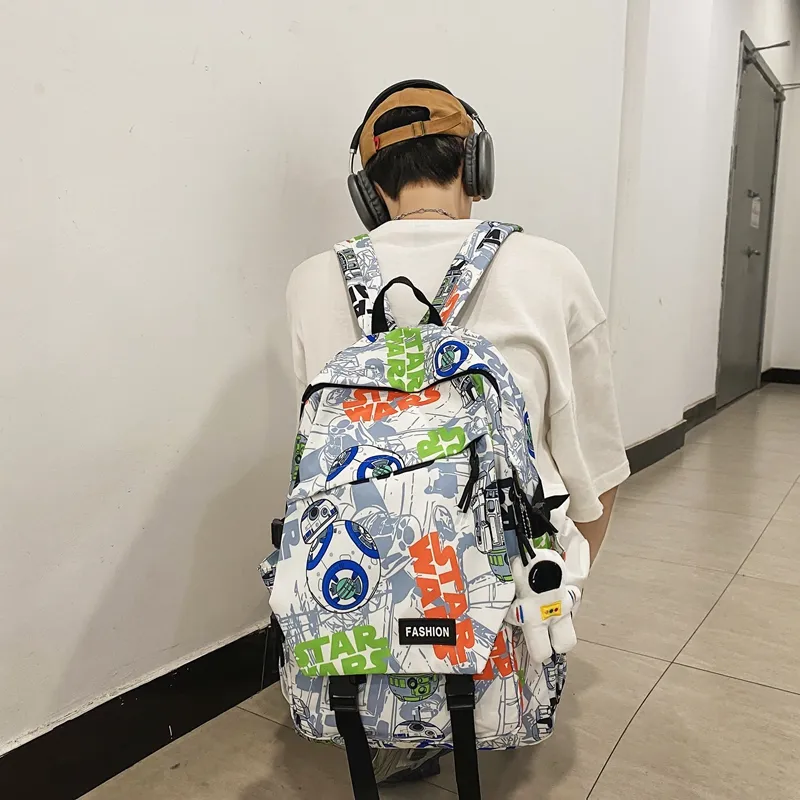 PULEWEI Nylon Backpack Regular Unisex White Shoes/Black Graffiti/White Blue/White Red-15