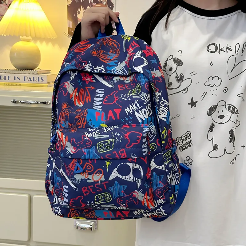 PULEWEI Nylon Backpack Regular Unisex White/Gray/Black/Blue-26