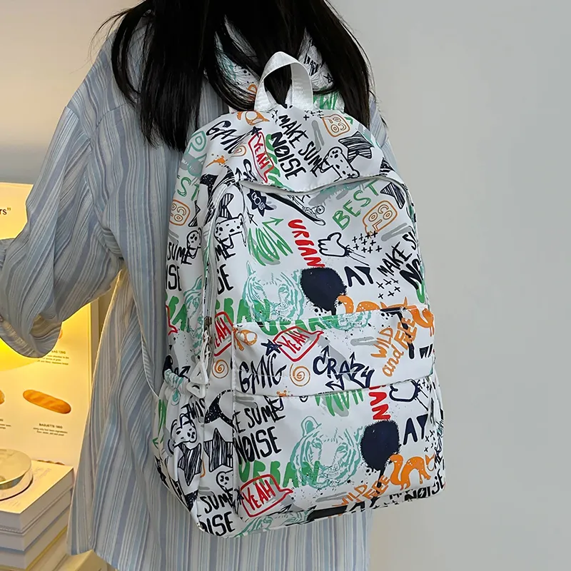 PULEWEI Nylon Backpack Regular Unisex White/Gray/Black/Blue-2