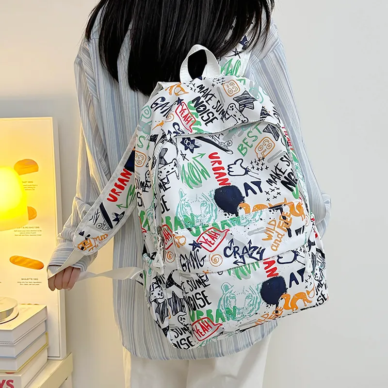 PULEWEI Nylon Backpack Regular Unisex White/Gray/Black/Blue-5