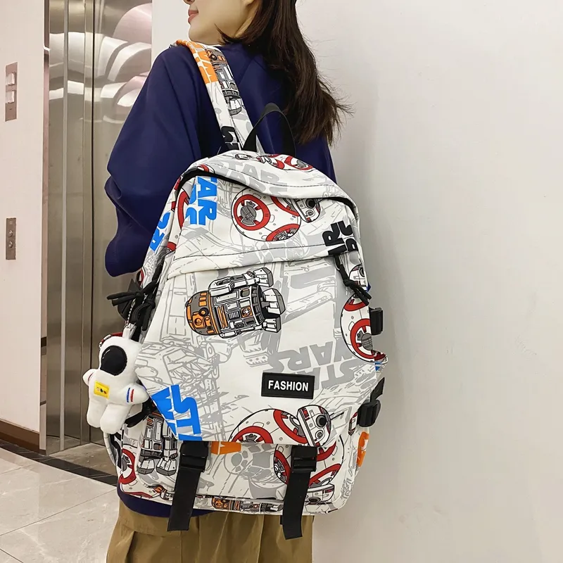 PULEWEI Nylon Backpack Regular Unisex White Shoes/Black Graffiti/White Blue/White Red-24