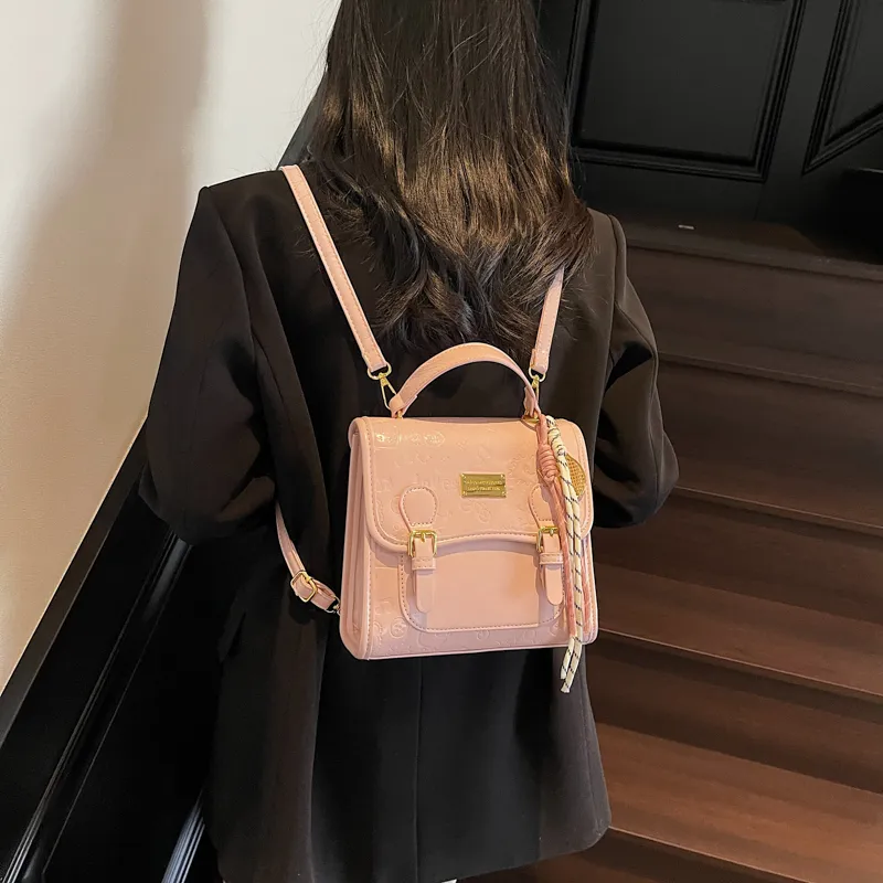 PULEWEI Pu Backpack Women's Ecru/Pink/Blue/Black-10
