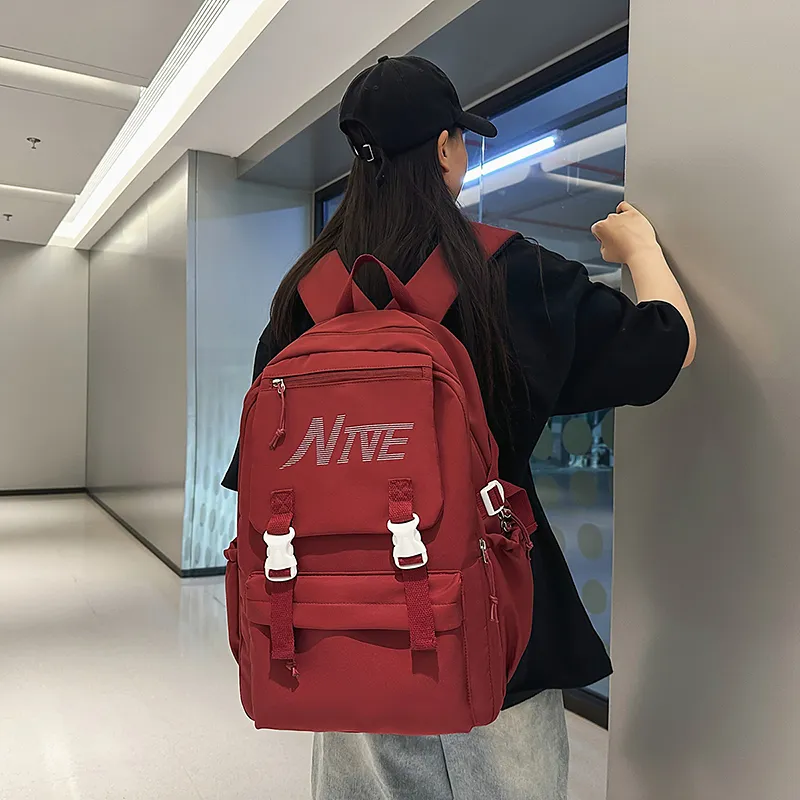 PULEWEI Nylon Backpack Regular Unisex White/Black/Burgundy/Light Blue-19