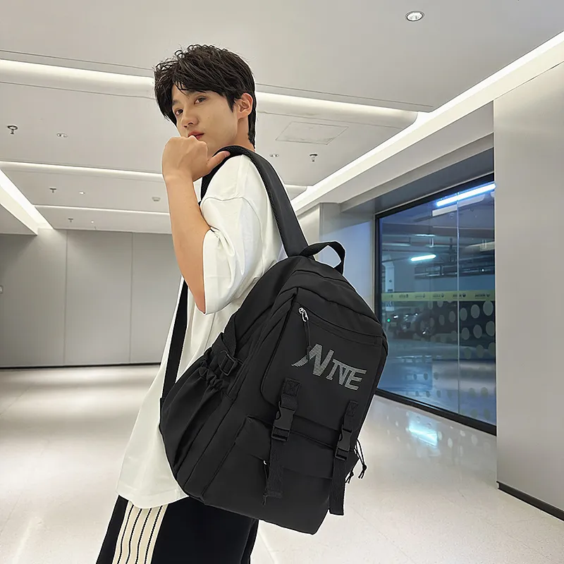 PULEWEI Nylon Backpack Regular Unisex White/Black/Burgundy/Light Blue-13