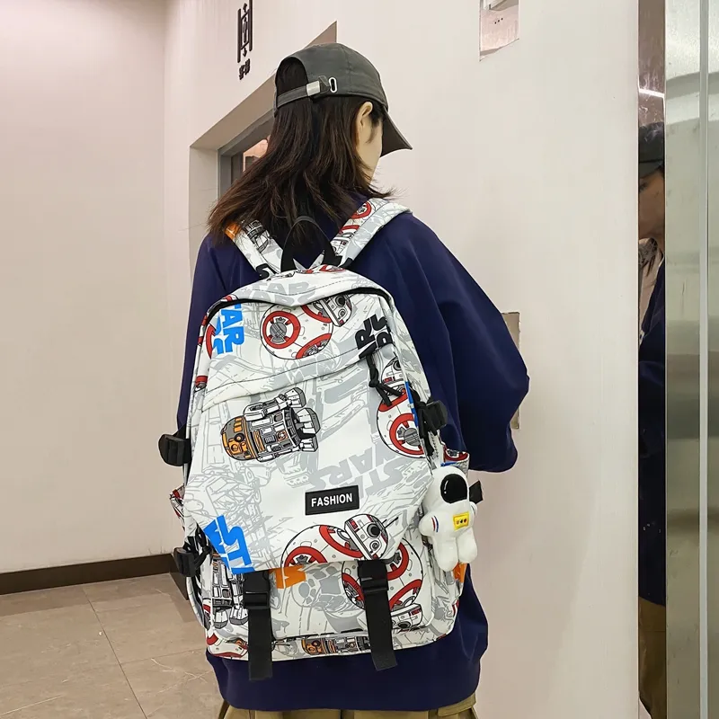 PULEWEI Nylon Backpack Regular Unisex White Shoes/Black Graffiti/White Blue/White Red-22