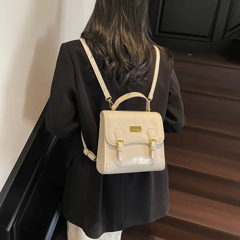 PULEWEI Pu Backpack Women's Ecru/Pink/Blue/Black-1