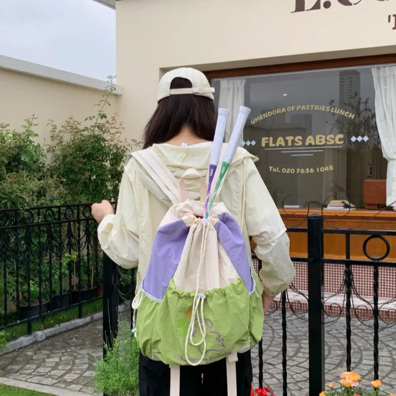 PULEWEI Nylon Backpack Unisex Ecru/Black/Green-17