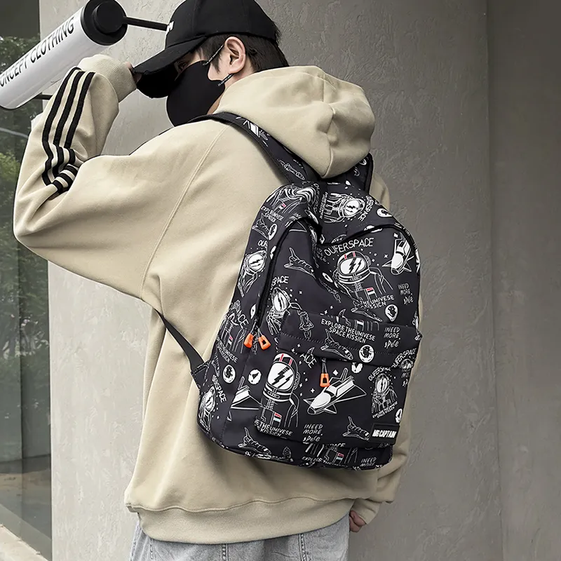 PULEWEI Nylon Backpack Unisex White/Black-11