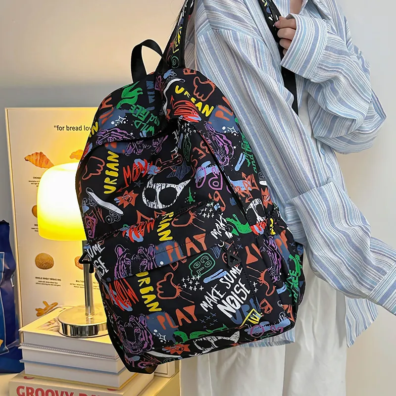 PULEWEI Nylon Backpack Regular Unisex White/Gray/Black/Blue-18