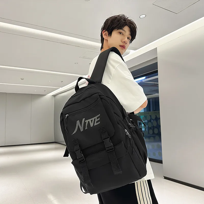 PULEWEI Nylon Backpack Regular Unisex White/Black/Burgundy/Light Blue-9